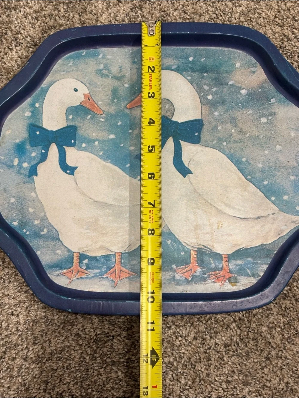 Vintage 1980s Grandma Core Metal Serving Tray Country Christmas Geese